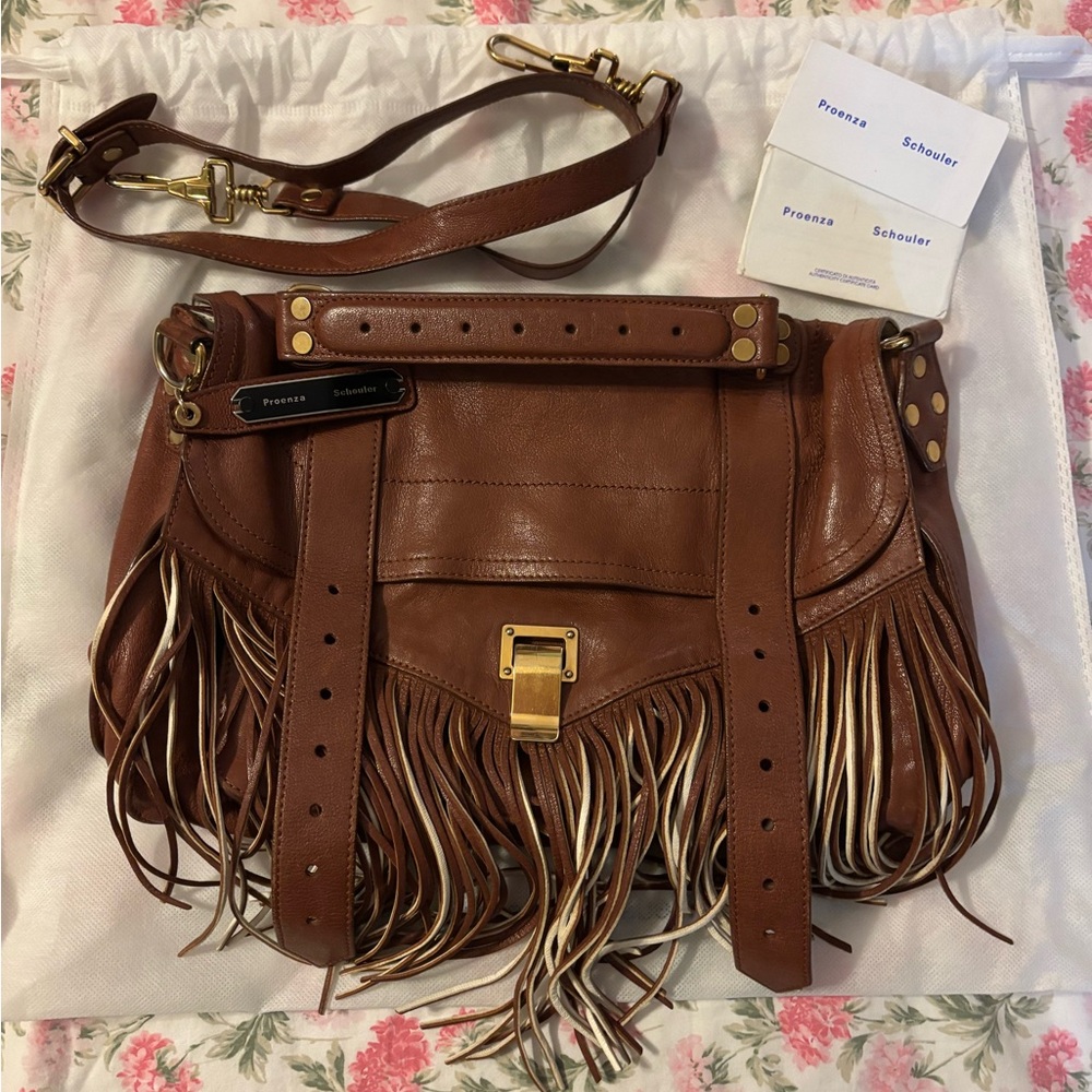 Proenza Schouler Brown Leather Shoulder Bag with Fringe